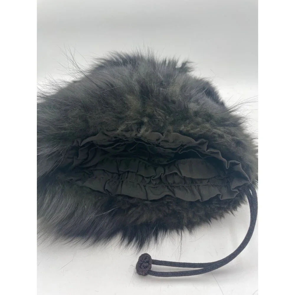 Vintage Black Fur Hand Muff With Drawstring